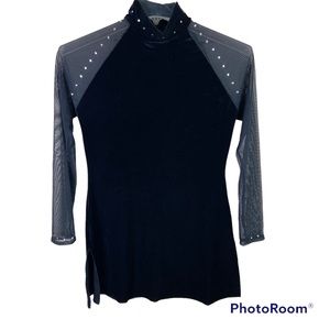 Curtain call costumes black velvet with mesh and rhinestones mini dress Size AME